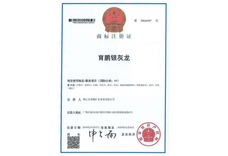 育鵬銀灰龍商標(biāo)注冊(cè)證Yupeng Silver Grey Dragon Trademark Registration Certificate