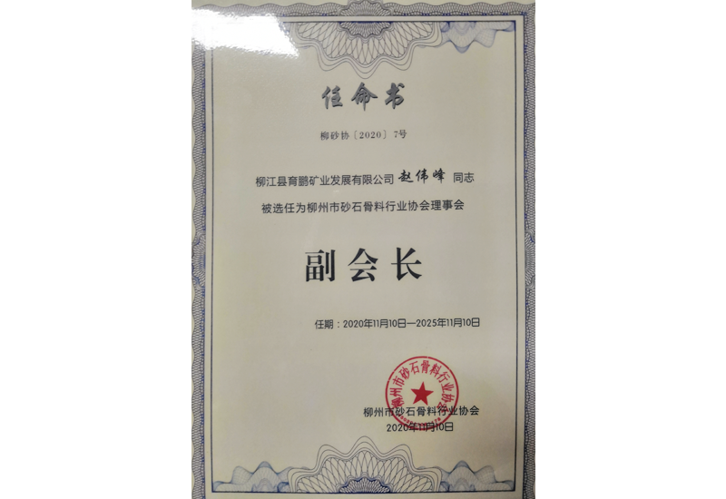 柳州市砂石骨料行業(yè)協(xié)會(huì)理事會(huì)副會(huì)長(zhǎng)Vice President Of The Council Of Liuzhou Gravel Aggregate Industry Association